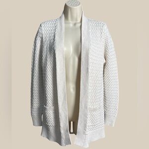 L.L. Bean Women’s Cream Basketweave Open Front Cardigan Pockets 100% Cotton SZ M